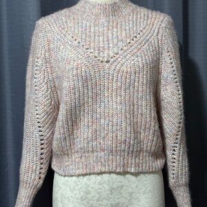 Topshop Cotton Candy Pink Swirl Cropped Pointelle Sweater